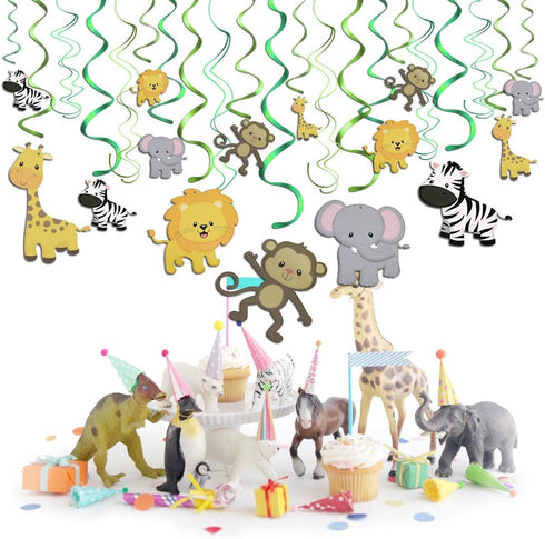 Konsait Jungle Animal Hanging Swirl Decoration(30Pack), Safari Theme Zoo Swirls Animals Birthday Party Spirals Home Ceiling Wall Decor for Woodlan...