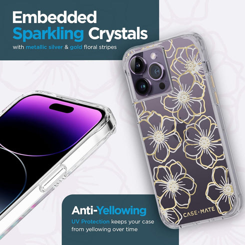 Case-Mate iPhone 14 Pro Max Case - Floral Gems - With 10ft Drop Protection & Wireless Charging - Sparkly Rhinestones Case for iPhone 14 Pro Max - ...