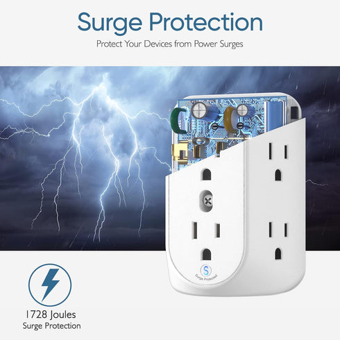LENCENT 2 Prong Power Strip, 3 to 2 Prong Grounding Outlet Adapter, Polarized Plug, Surge Protector, 3-Sided 6 Outlets Widely Spaced Extender, Mou...