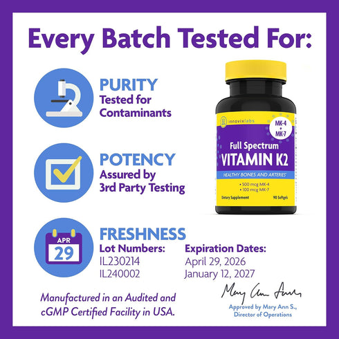 InnovixLabs Full Spectrum Vitamin K2 MK-7-90 Capsules - Vit K2 Vitamin Supplement with Trans Form MK7 & MK4-600 mcg - Supports General Health & Bo...
