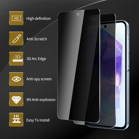 3 Pack Privacy Screen Protector for Samsung Galaxy A55 5G/ A35 5G With 3 Pack Camera Lens Protector, Anti Spy Tempered Glass 9H Hardness, Black Pr...