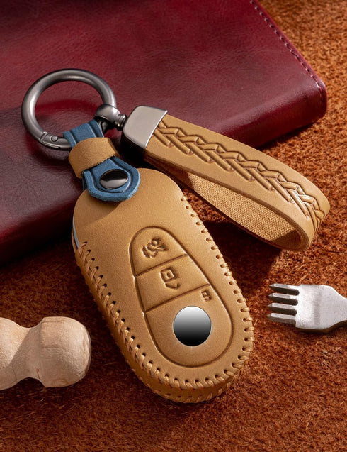 for Mercedes Benz Key Fob Cover Leather Car Key Case Keychain Fob Holder Compatible for Mercedes Benz E-Class G-Class S-Class 2020-2024 (Brown)...