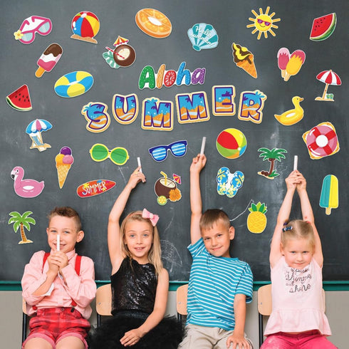 Summer Cutouts 77 Pcs Summer Beach Cut Outs Bulletin Board Summer Decorations for Classroom Cut-Outs with 160 Glue Points for School Summer Theme ...