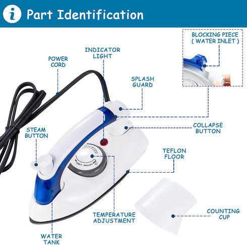 Travel Irons Portable Steam Irons for Clothes Handheld Steamer Mini Iron Non-Stick Sole Plate Dry Ironing and Steam Ironing Fast Heated up Detacha...