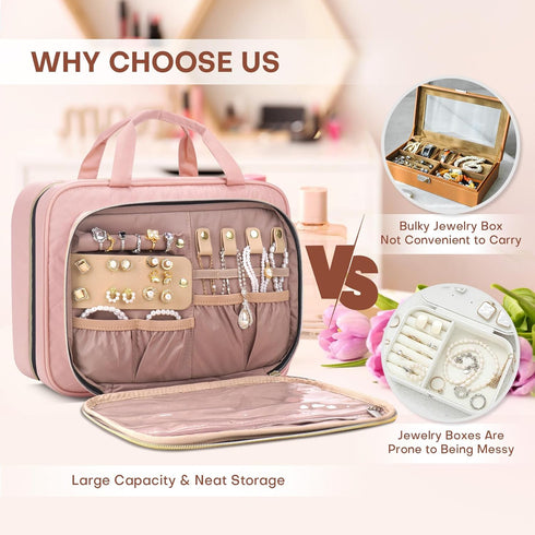 8L Travel Toiletry Bag with Jewelry Organizer for Women - 2.1 GAL Water-resistant Makeup Cosmetic Bag With Hanging Hook for Accessories Shampoo Fu...