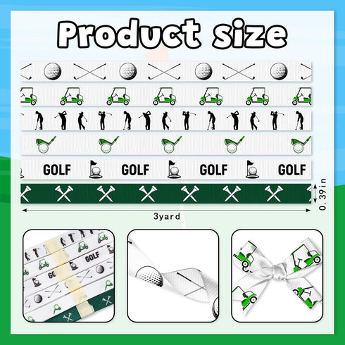 Golf Party Ribbon Set - 6 Pack Golf-Themed Grosgrain Ribbon for Sports Events Bow Ties Packaging Supplies Ribbons Wrapping Craft Ribbons for Sport...