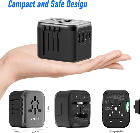 Universal International Power Travel Plug Adapter, 5 in 1 European Travel Plug Adapter W/ 3.5A 2xUSB-A and 2xUSB C Wall Charger and Worldwide AC O...