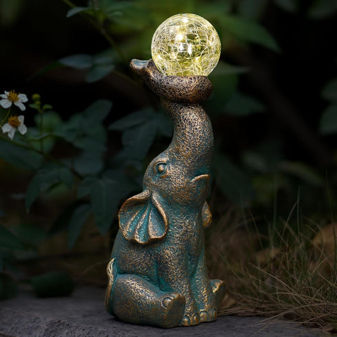 Solar Elephant Garden Decor Statues & Sculptures for Outside, Outdoor Figurine Lights for Patio, Yard, Balcony, Unique Housewarming Ornament...