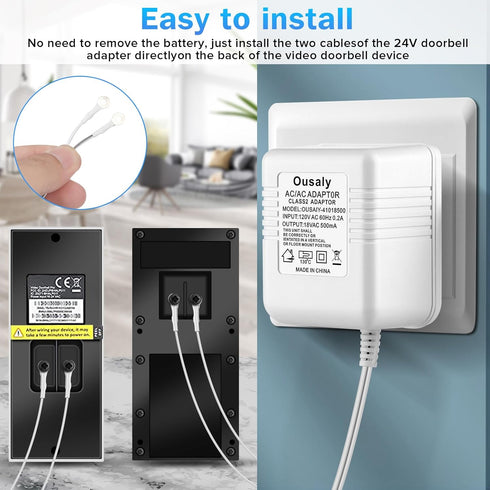 Video doorbell Special Power Transformer,18V500MA doorbell Power Adapter Compatible with Ring, Eufy, Nest, Wyze, Arlo Wireless Video doorbell 18 V...