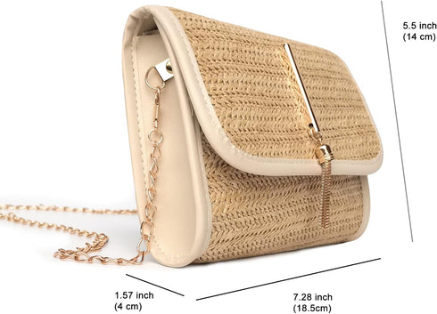 Straw Crossbody Bag for Women, Small Beach Shoulder Bag Woven Bags Travel Handbag Purse with Chain...
