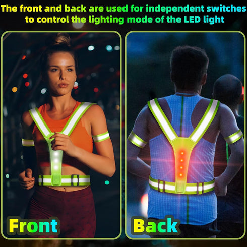 LED Reflective Vest USB Rechargeable Running Gear Night Light up Vest Safety Gear Adjustable Elastic Size Night Running LED VES for Men/Women/Chil...