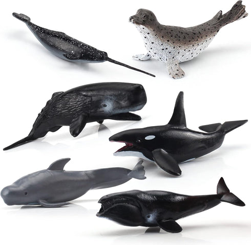 Mini Fish Figurines Set 6PCS Whale Bath Toys Figure Whale Ornament for Kids Toddlers Preschool Educational Playset...