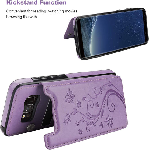 Vaburs S8 Case Wallet with Card Holder, Embossed Butterfly Premium PU Leather Double Magnetic Buttons Flip Shockproof Protective Case Cover for Sa...