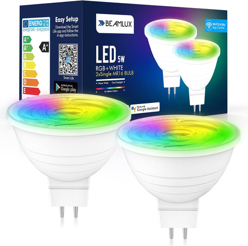 Smart WiFi MR16 Color Changing led Bulbs, Dimmable with App Control, 40° Beam Angle AC/DC12V GU5.3 Base, Compatible with Alexa and Google Home Ass...