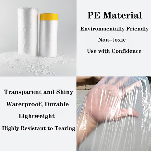 3 Pack Tape and Drape,Pre-Taped Masking Film, Assorted Masking Paper,Paint Adhesive Protective Paper Roll for Covering Skirting, Frames, Cars and ...