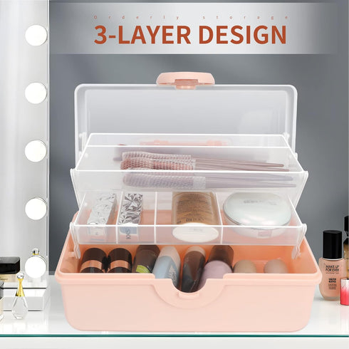 Three-Layer Clear Plastic Storage Case for Art Craft and Cosmetic, Portable Cosmetic Organizer Storage Box, Large Capacity Storage Makeup Box Make...