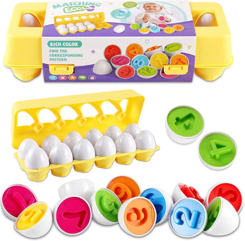 LOOIKOOS Matching Egg Toy Set - 12 Play Eggs Toddler Toys - Educational Color and Number Recognition Skills -Learning Egg Game Puzzle for Toddlers...
