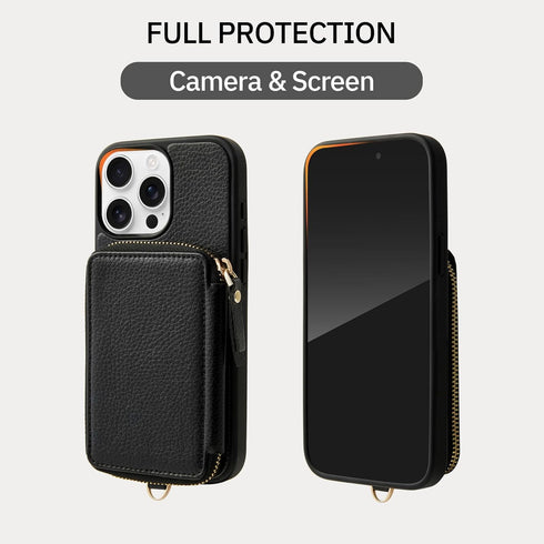 ZVE iPhone 13 ProMax Wallet Case - RFID Blocking, Leather Design with Wrist Strap, Black...