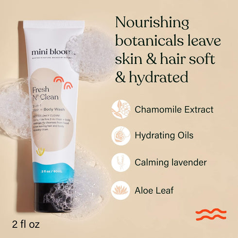 Fresh N’ Clean 2-in-1 Hair + Body Wash Shampoo Sulfate-Free Baby & Kid Safe Aloe leaf, Chamomile extract, Lavender & Botanicals - Travel Size...