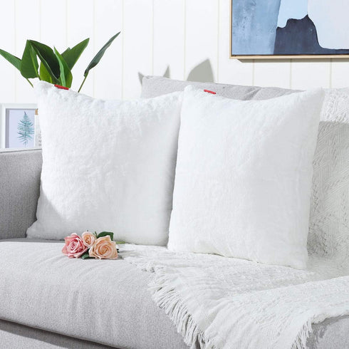 MANDIOO Pack of 2 Pure Snow White Faux Fur Fuzzy Cozy Soft Decorative Throw Pillow Covers Set Cushion Cases Pillowcases for Sofa Bedroom Car 16x16...