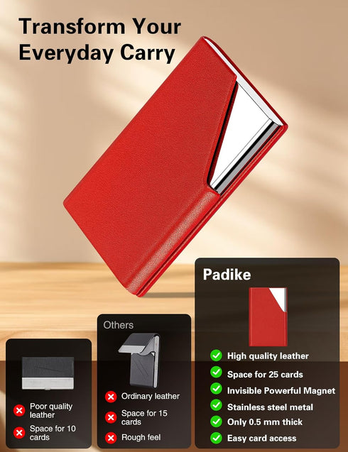 Padike Business Card Holder, PU Leather & Stainless Steel Multi Card Case for Men & Women, Name Card Holder, Credit Card Wallet, ID Case/Holder wi...