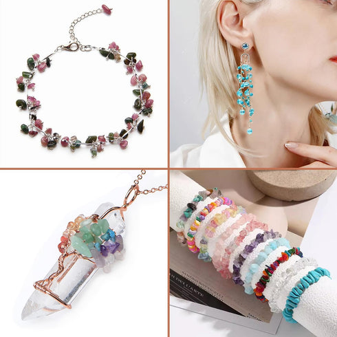 LPBeads Jewelry Making Kit 1200 PCS Natural Crystal Beads in 20 Colors Gemstone, Jump Rings, Earring Hooks, Pins, Elastic Bracelet String for Girl...