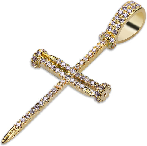 JINAO Nail Cross Pendant Necklace 14k Gold Plated Iced Out Cubic Zirconia Diamond Charm Cross Chain for Men Women...