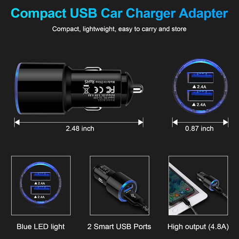 USB Car Charger, 2Pack 4.8A Fast Charging Dual Port USB Cigarette Lighter Adapter for iPhone 15 14 13 12 11 Pro Max SE XR X 8 7 6, iPad, Samsung G...