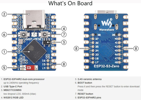 ESP32-S3 Mini Development Board with Pre-Soldered Header, Based on ESP32-S3FH4R2 Dual-Core Processor, 240MHz Running Frequency, 2.4GHz Wi-Fi & Blu...