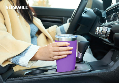 SUNWILL Travel Coffee Tumbler 20 oz, Insulated Mug with Lid, Stainless Steel Cup for Hot and Cold Drinks, Powder Coated Purple...