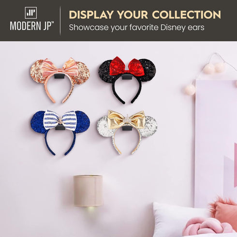 Modern JP Adhesive Hooks for Disney Ears (8-Pack) - Minimalist Disney Ear Holder, No Drilling Headband Holder Design, Strong Hold Headband Organiz...