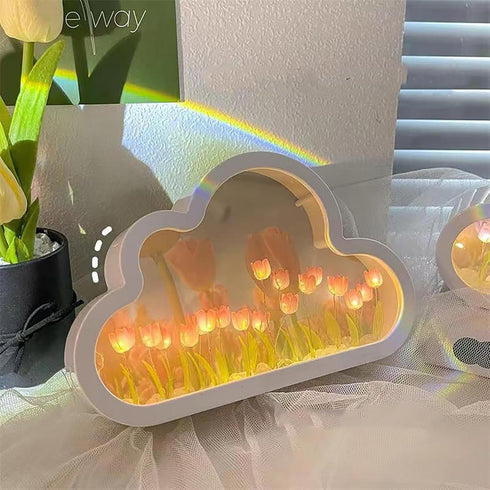 DIY Tulip Night Light, Cloud Mirror Tulip Light, Latest Bedroom Tulip Double Mirror Light, Bedroom Tulip Light, Bedroom Tulip Light (Pink)...