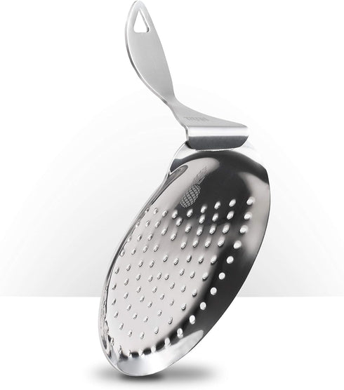 Piña Barware's The Bender - Stainless Steel Commercial Bent Handle Julep Style Cocktail Bar Strainer, Polished Finish 1 Pack...
