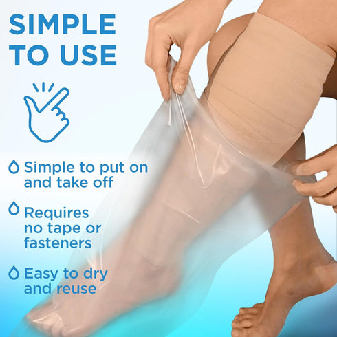 100% Waterproof Cast Covers for Shower Leg - Tight Seal - 2pk Reusable Adult Full Leg Cast Protectors - Thigh, Knee, Ankle, Foot - Strong and Dura...