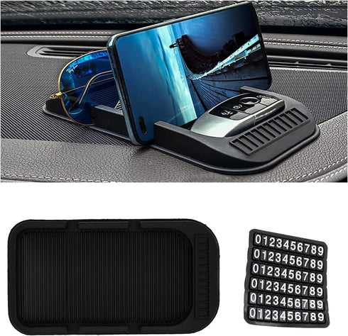 Car Dashboard Phone Holder, Non-Slip Double-Groove Auto Cell Phone Pad Mat with Number Plate, Universal Vehicle Phone Mount for All Smartphones, G...