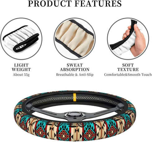Native American Women Steering Wheel Cover, White Neoprene Universal 15 Inch Steering Wheel Protector Elastic Comfortable Car Accessories Decorati...