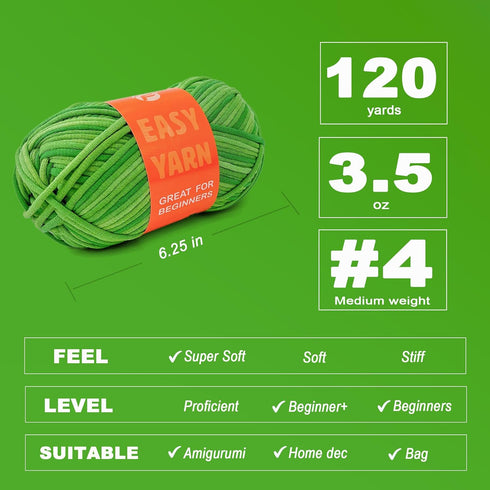 Beginner Easy Yarn for Crocheting and Knitting;120yas/3.5oz; Soft Cotton Blend Yarn for Beginner with Easy-to-See Stitches; Weight Medium #4;Yarn ...