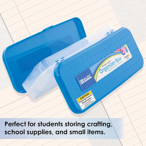 BAZIC Plastic Pencil Case 8" Double Deck Utility Storage Box, Bright Color, Multi Purpose Organizer, 4-Pack...