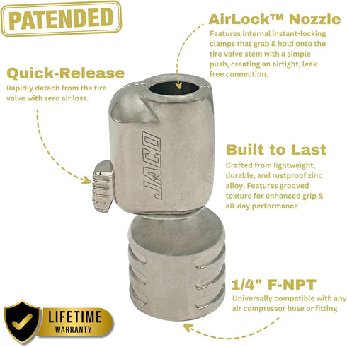 JACO Lightning S-Series Tire Air Chuck - 1/4" F-NPT (Open Flow) (2-Pack)...