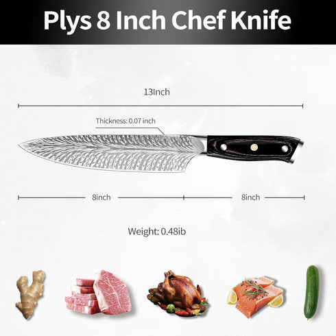 Chef Knife 8-Inch Kitchen Knife - Professional Sharp High Carbon Stainless Steel Japanese Knife, Cooking Knives with Ergonomic Handle for Man and ...