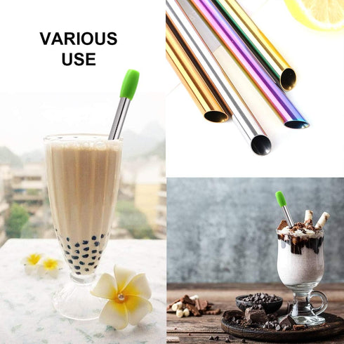 Boba Straws, Reusable Straw Metal Smoothies Jumbo Bubble Tea Tapioca Pearls Milkshake Straws, Pointed Stainless Steel Drinking Straws with Silicon...