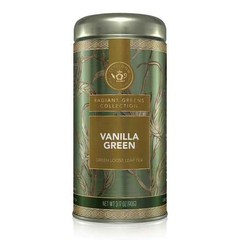 Teabloom Kosher Certified Vanilla Green Tea, Loose Leaf Tea Blend in Reusable Gift Canister, 3.17 oz/90 g Canister Makes 35-50 Cups...