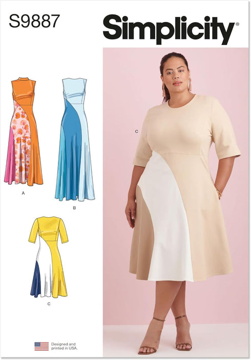 Simplicity Women's Fitted Color Block Dress Sewing Pattern Packet, Design Code S9887, Sizes 20W-22W-24W-26W-28W...