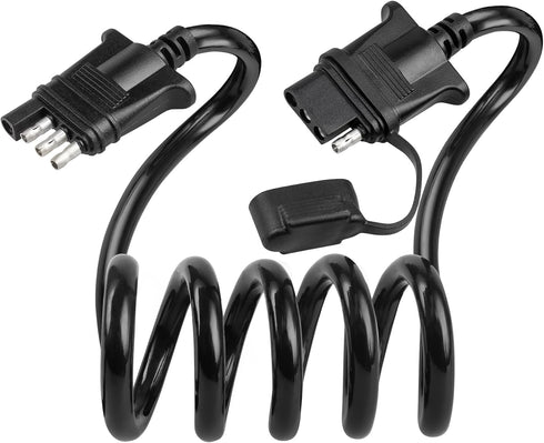 Oyviny 4 Way Flat Trailer Extension Coiled Cable 3 Feet Stretchable 18AWG Vehicle-Side and Trailer-Side 4-Pin Trailer Wiring Harness Pure Copper W...