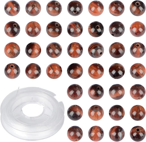 8mm 100pcs Natural Stone Beads Red Tiger's Eye Round Genuine Stone Beading Loose Gemstone Hole Size 1mm DIY Charm Smooth Beads for Bracelet Neckla...