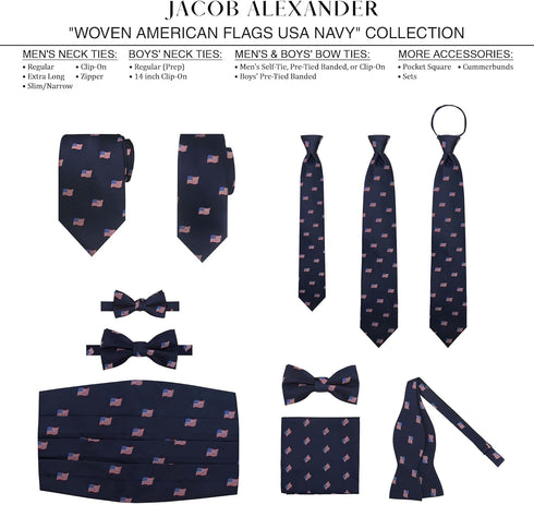 Jacob Alexander Men's Woven American Flags USA Navy Neck Tie - Slim...