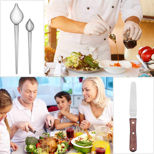Cridoz 6 Pcs Stainless Steel Kitchen Cooking Tweezers Precision Tongs Drawing Spoons Offset Spatula for Food Culinary Plating Decorating...
