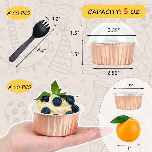 Jumbo 5oz Aluminum Foil Cupcake Liners with Lids 50 Pack,Free-Air Disposable Ramekins Muffin Tin,Mini Cake Baking Pans Muffin Cups,Mini Cupcake Pa...