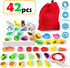46Pcs Wooden Animals Fruits Vegetables String Threading Beads,Include 42Wooden Lacing Beads 4String Ropes,Montessori Toddler Preschool Activities ...