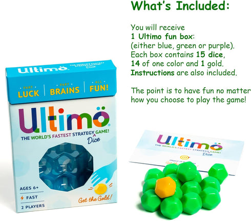 Mobi Ultimo Kids Dice Game - 1 Minute Strategy Game, Great for Family Game Night, Easy to Pack for Travel, for Ages 8 and Up - 2 Players, 15 Dice...